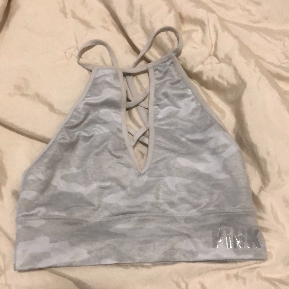 Victoria’s Secret pink camo lace up bralette sports bra